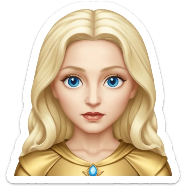 Madonna with blue eyes, long platinum blonde hair, gold outfit sticker