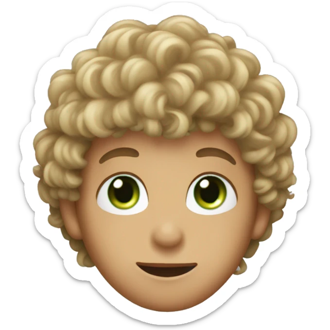 young boy with green eyes and dirty blonde curly hair having a witch hat on his head sticker