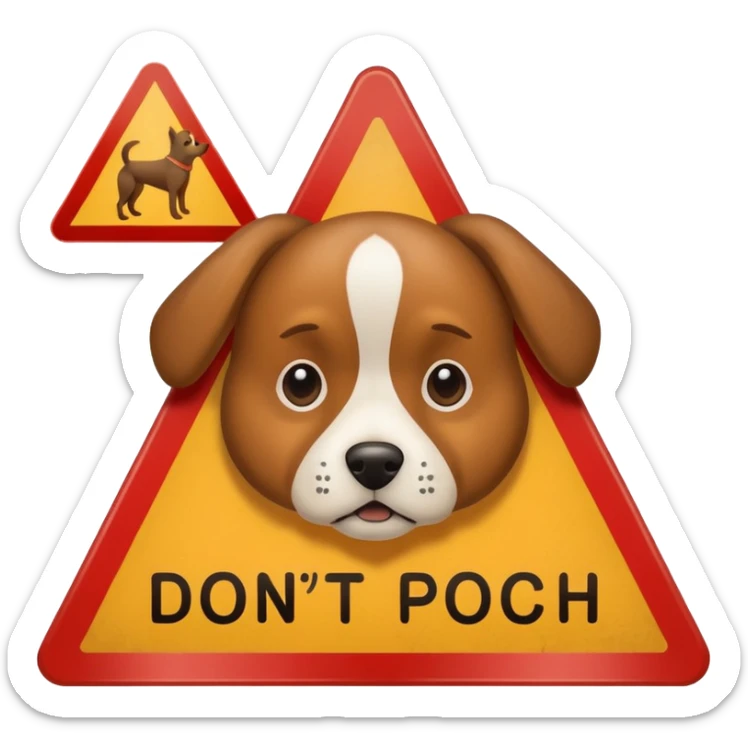 subtle icon of a dog with a warning sign, for 'Don't screw the pooch' sticker