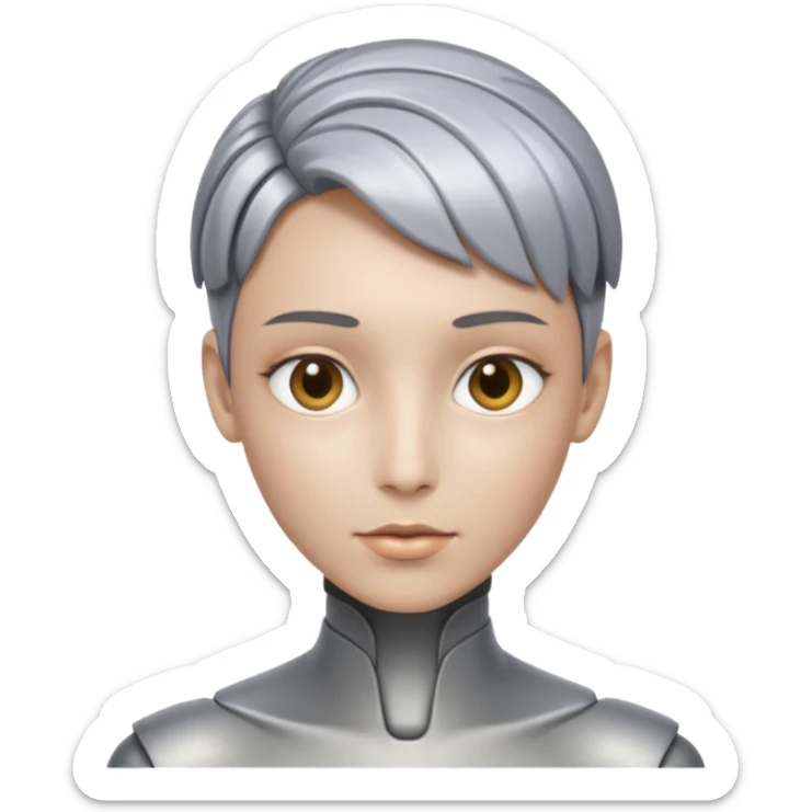 A futuristic bold head that is neither a woman or a male, rather a AI person with a neutral look. The skin is more like a robot, but still humanlike. sticker
