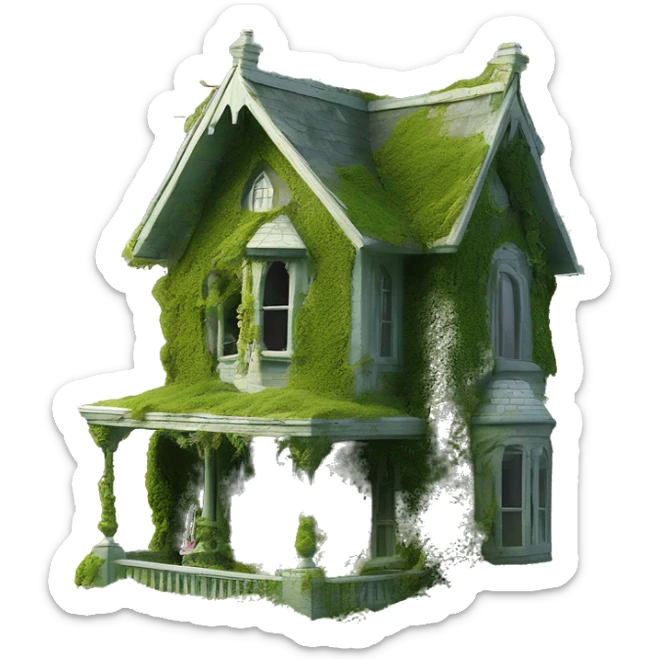Barbie’s Queen Anne Victorian haunted mossy overgrown house birdhouse  sticker