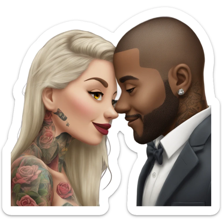 Romantic movie theater date for beautiful tattooed couple sticker