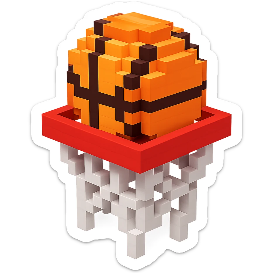 Voxel-style basketball in a net, variation 3 sticker