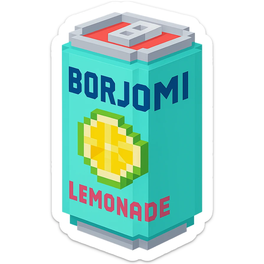 Borjomi lemonade can with a minimalist design, using bright colors and clean lines sticker