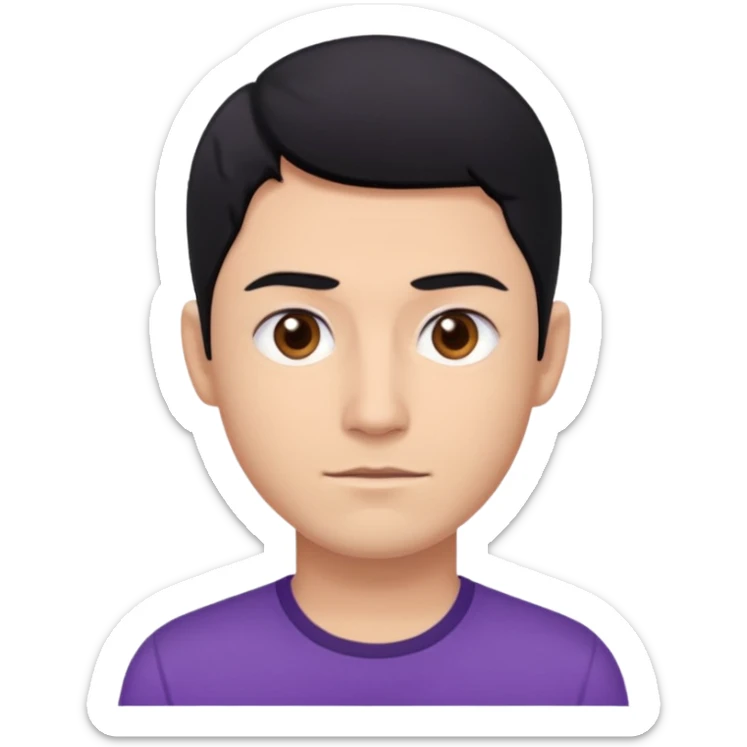 Jeff Fatt black hair, brown eyes, purple shirt sticker