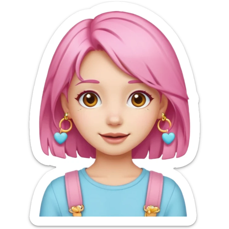 cute pink haired girl with cheerful pose and cute accessories. apple emoji style and remove the apple. sticker
