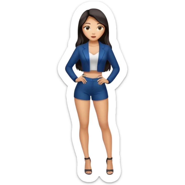 asian nude woman standing in sexy pose, beautiful face, full body, long dark hair sticker