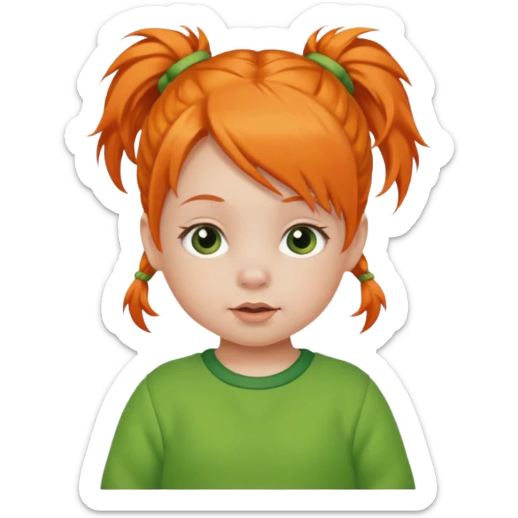 orange pigtail hair girl baby green outfit sticker