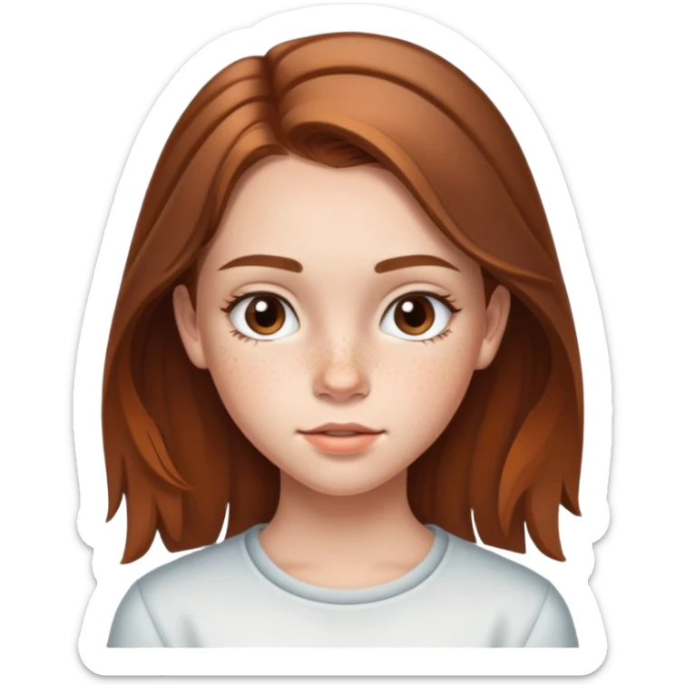 13 year old girl with mid length highlighted brown hair, freckles, big forehead and nice lips sticker