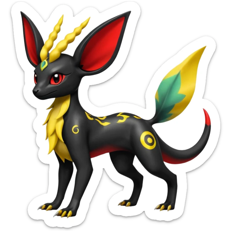 Dark Shiny Edgy Exotic Electrike-Salandit-Leafeon-Umbreon-Fakémon-hybrid-creature (full body)  sticker