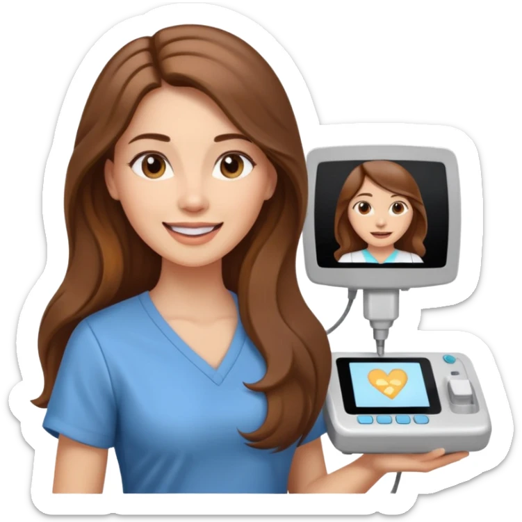 Can you make an emoji of a light skin with long brown hair ultrasound technician using her ultrasound machine  sticker