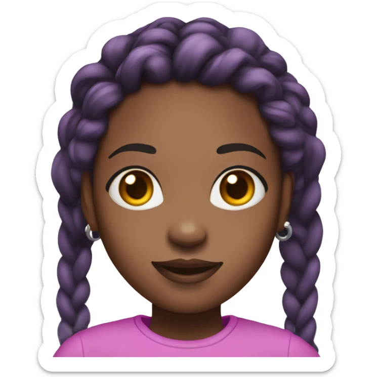 A black girl with braided down hair and purple streaks and a pink shirt and silver hoop earrings sticker