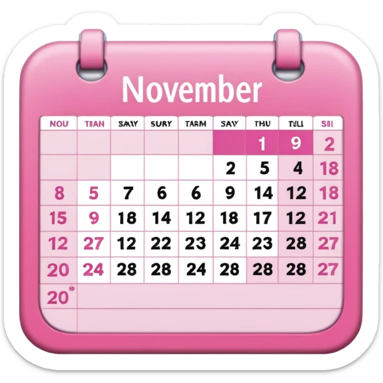 pink calendar of days in november 2025 in poppins text form sticker