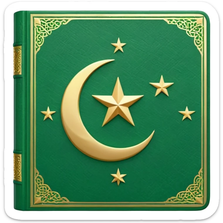 Closed Quran with the Islamic Symbol on it (moon and star) green from left to right sticker