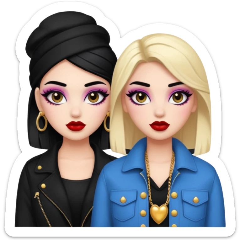 Boujy baddie best friends, fair skin, trendy heavy makeup sticker