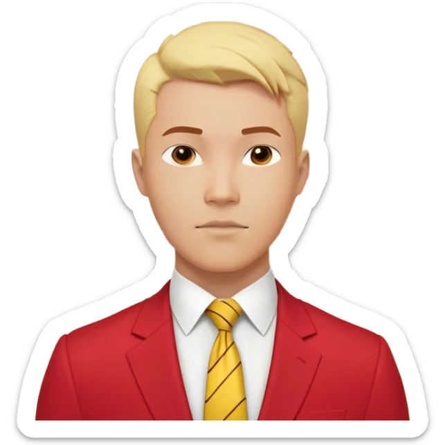 "A bust of a professional man wearing a red blazer with yellow accents, a yellow dress shirt, and a red tie, symbolizing career growth and opportunities. He has a confident expression, short well-groomed hair, and a determined look. Behind him, a financial or business growth chart (📈) with a bold red upward-trending arrow is displayed, reinforcing the theme of progress and success. The background is minimalistic, with clean lines focusing on the man’s upper torso and the business chart. The overall design is modern, professional, and business-oriented. sticker