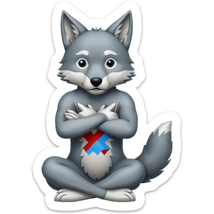Wolf making the ‘no’ gesture with arms crossed in an X shape in front of the body. sticker