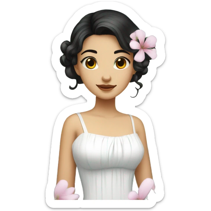 Pretty young Lady with black hair flowers in hair white dress surrounded by flowing water sticker