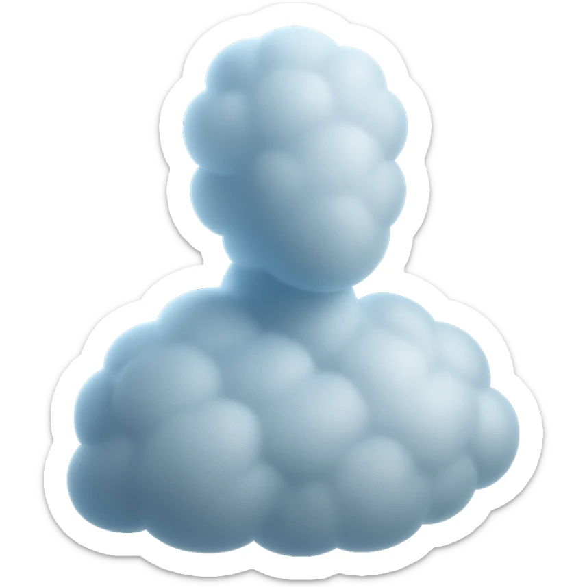 person made entirely of bright convex clouds, shoulder height, matte glass style, no background sticker