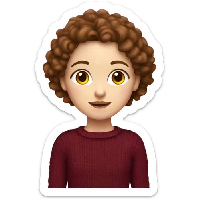 girl with brown curly hair and pale skin wearing a burgundy knit sweater sticker