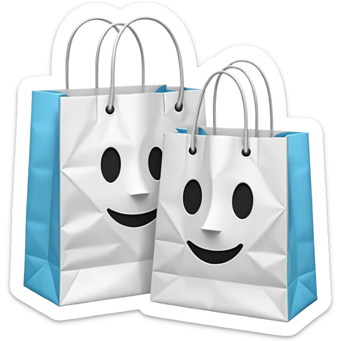 A 3D emoji of two white paper shopping bags, one large and one small, s sticker