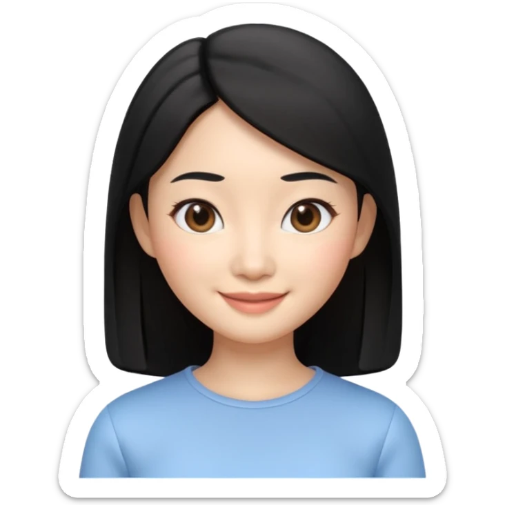 Apple Memoji style, young Asian woman, almond eyes, black hair,
smiling, smooth 3D render, soft gradients, white background,
square format, no text
 sticker