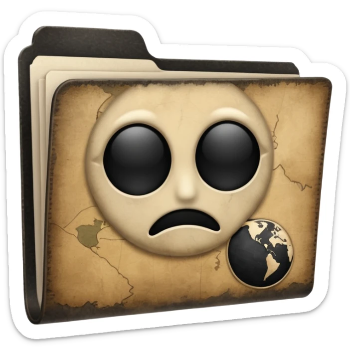 folder with black papers, no eyes or face, just the mapp sticker