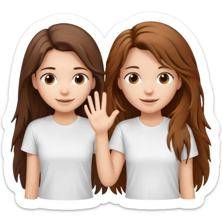 clean girl say hi to each other, she have a long brown hair a little messy and wearing white t-shirt sticker