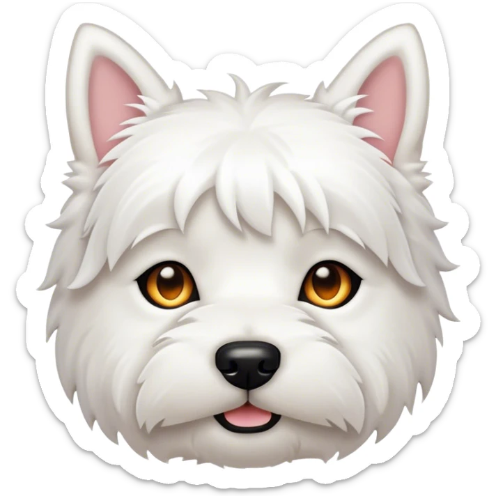 Cinematic Noble West Highland White Terrier Portrait Emoji, Poised and regal, with a compact, sturdy build and a pristine, well-groomed pure white coat, deep-set soulful dark eyes, Simplified yet sharp and sophisticated features, highly detailed, glowing with a soft, dignified glow, high shine, intelligent and loyal, stylized with an air of confidence, focused and attentive, soft glowing outline, capturing the essence of a watchful and determined companion, so majestic it feels as though it could trot out of the screen with effortless authority! sticker