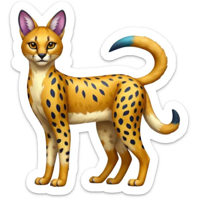 Colorful shiny Caracal-Cheetah-Serval-Trico-Sergal-Vernid-fusion-hybrid-animal-creature, dull body sticker