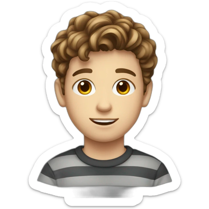 teenager boy brown wavy average hair growth hair and dark gray striped sweater sticker