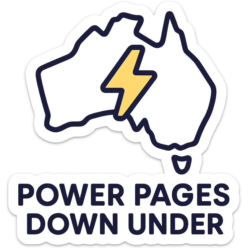clean modern icon of the map of Australia with no thick border, text 'Power Pages Down Under' below, designed for use on a purple background, main colors #403DAD and vibrant purple, accent #fff7ad, no Power Pages icon, no digital web overlay sticker