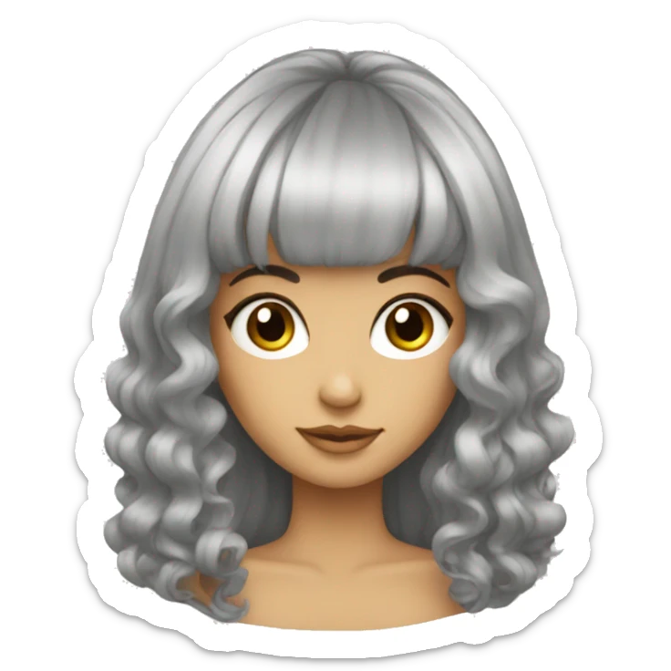 Create a emoji which has a fair girl with big hair with bangs and eyeliner.  sticker