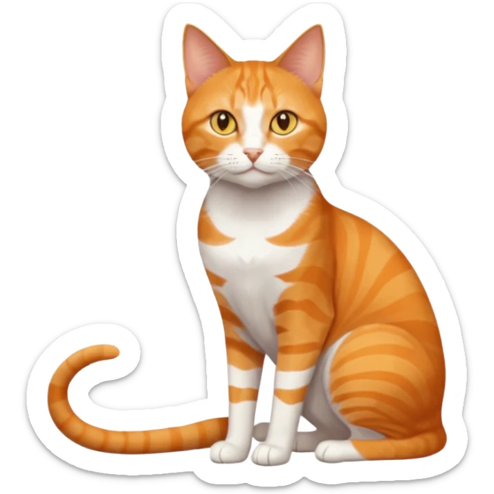 full body orange domestic shorthair slim cat with yellow/orange eyes and a white triangle pattern on his face playing sticker