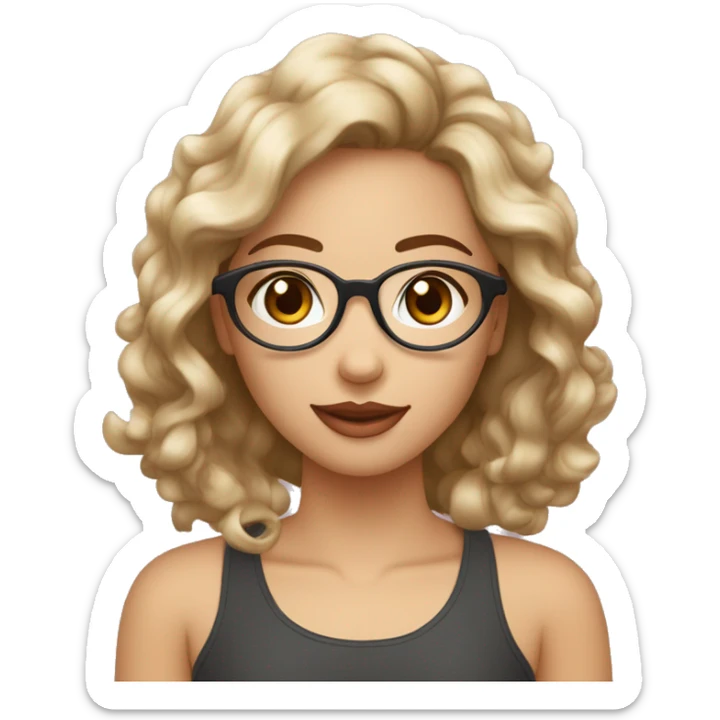 Moi une fille avec les yeux brun la peau blanche des cheveux marons bouclés e avec des lunettes les cheveux très longs châtain et ondulé sticker