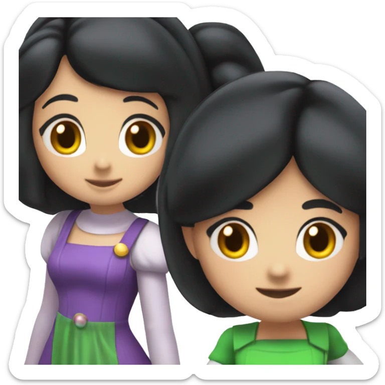 Two girls with black hair in Mario and Luigi outfit sticker