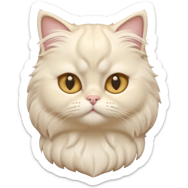 A 3D cartoon Persian cat with soft cream-white long fur, round face, golden eyes, gentle expression, cinematic Memoji-style lighting. sticker
