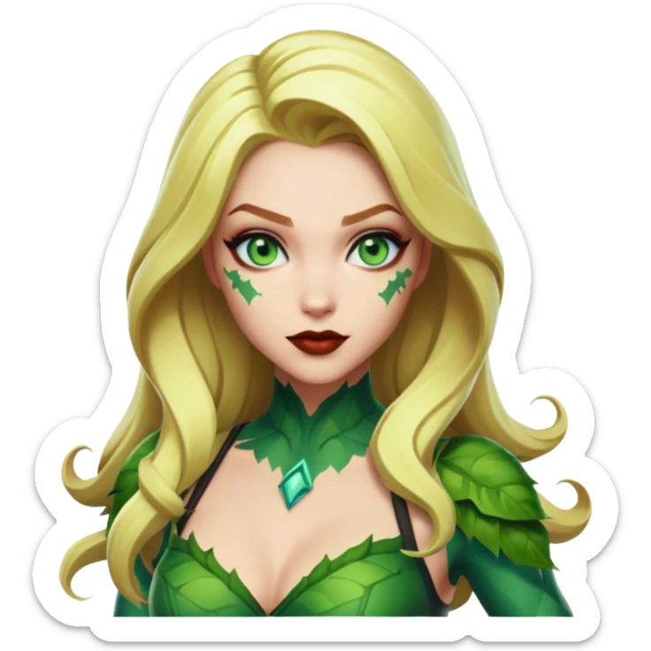 poison ivy fortnite skin with blonde hair, 
light  blue eyes and green lipstick  sticker