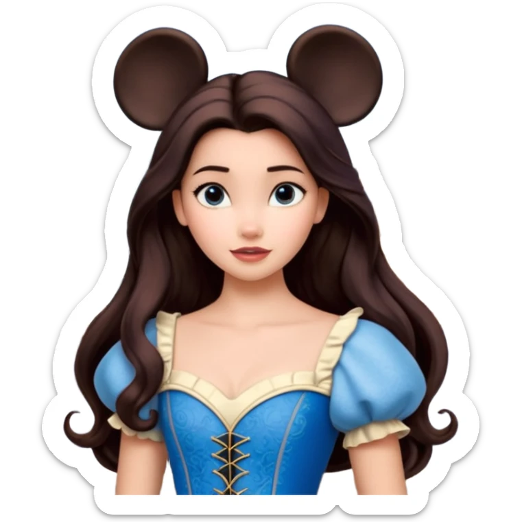 Quiero que crees una imagen donde este el castillo de Disney y por detrás o delante pon a 4 chicas: una con el pelo largo rizado marrón , otra con el pelo muy corto negro, como un chico, otra con el pelo mediano liso marrón con ojos azulesy otra con el pelo negro largo liso . Todos son color carne sticker