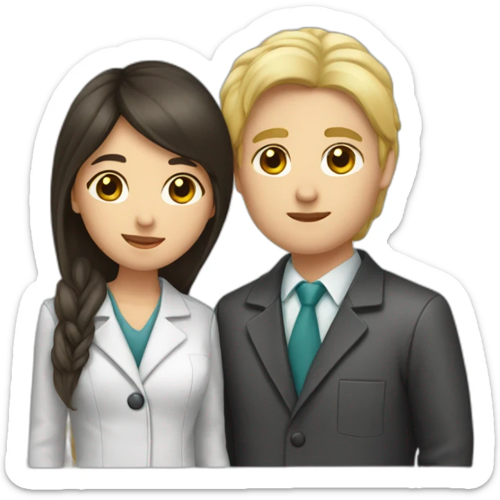 dark hair doctor girl kissing blond hair man with jacket sticker