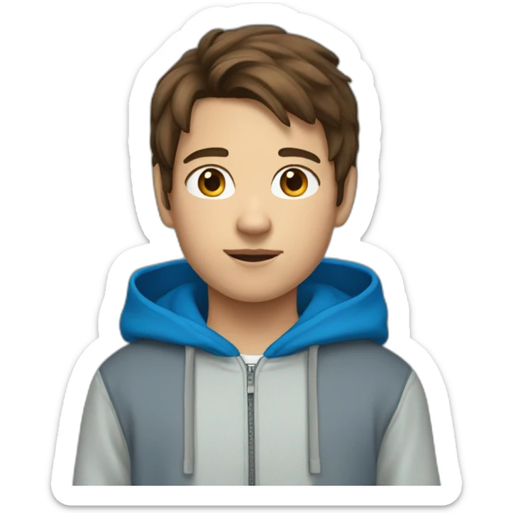 13 Year old kid with brown hair and wearing a blue hoodie sticker