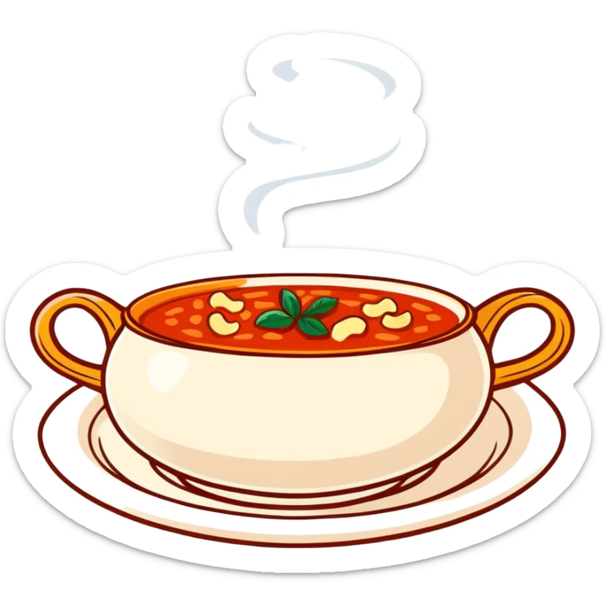 скатерть самобранка with a variety of Russian dishes like borscht, pelmeni, and blini sticker