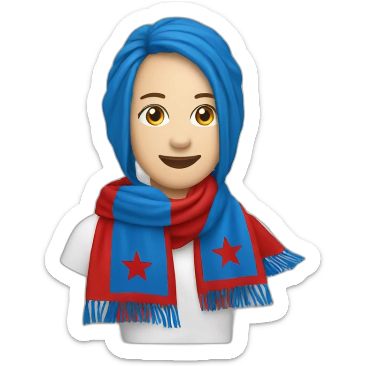 blue fan scarf with red star sticker