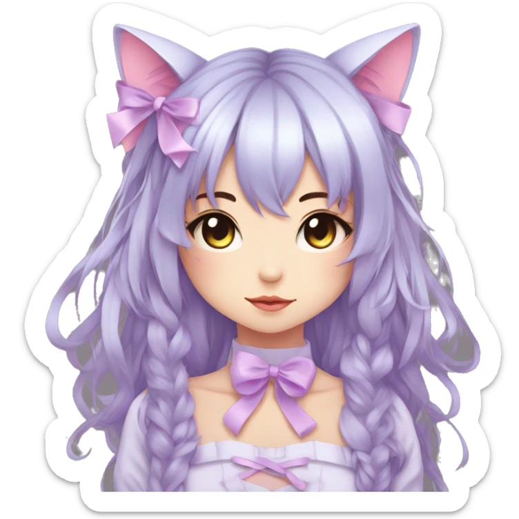 Edgy Kawaii Cute Cool Beautiful Elegant Pretty Pastel Anime Catgirl with ribbons sticker