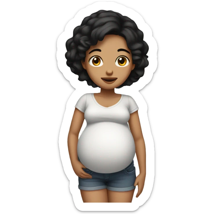 pregnant woman long black hair brown eyes fair skin  sticker
