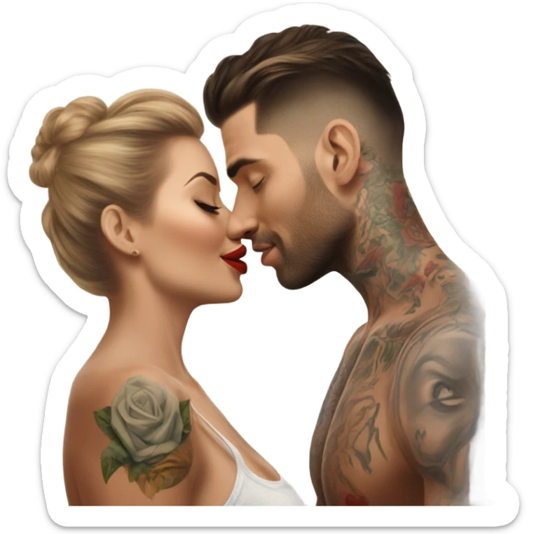 Photo Realistic beautiful woman kissing a very handsome tattooed man sticker