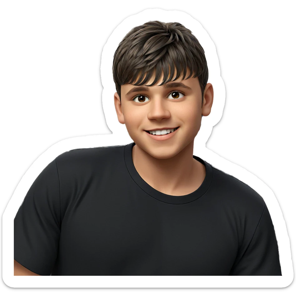 smiling boy in black shirt sticker