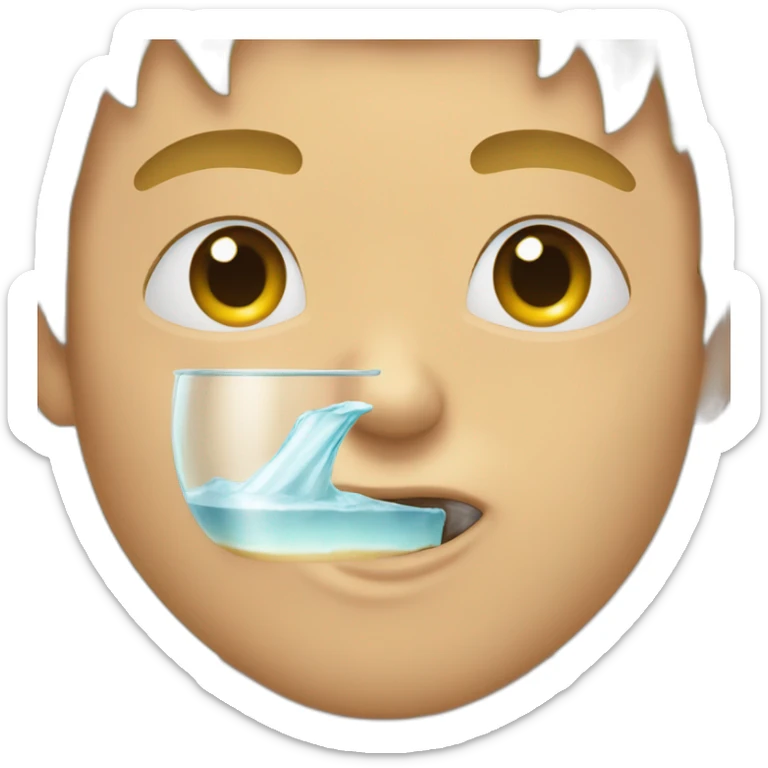 I want someone putting a glass fully in his mouth with the lips around the glass sticker