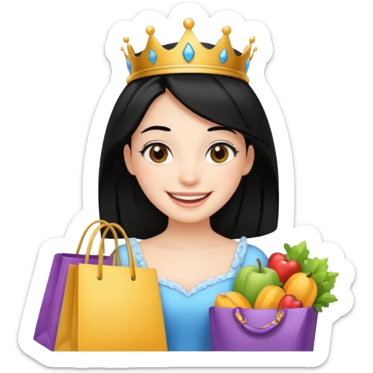 zadowlona czarnowłosa ksiezniczka jest zadowolona z zakupami sticker