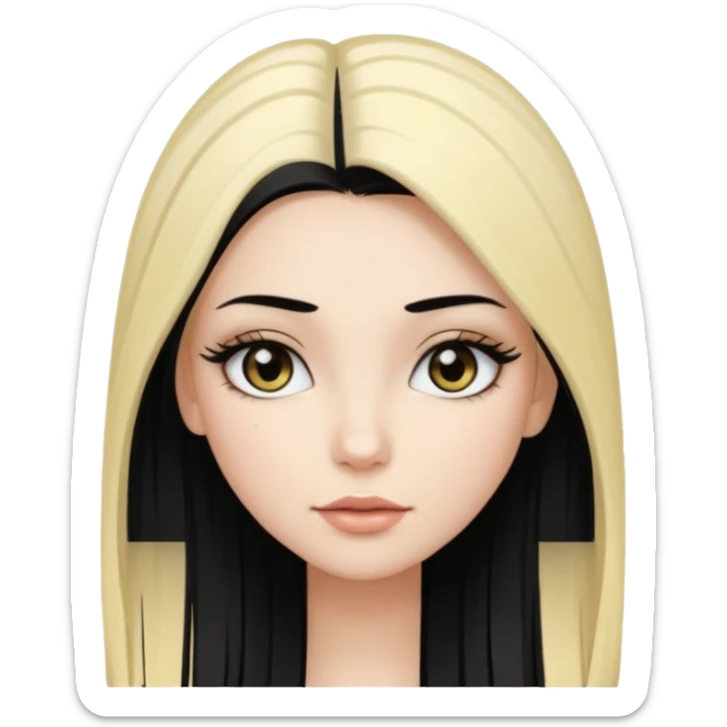Girl with straight black hair with blonde highlights, long lashes, black eyes, pale skin sticker
